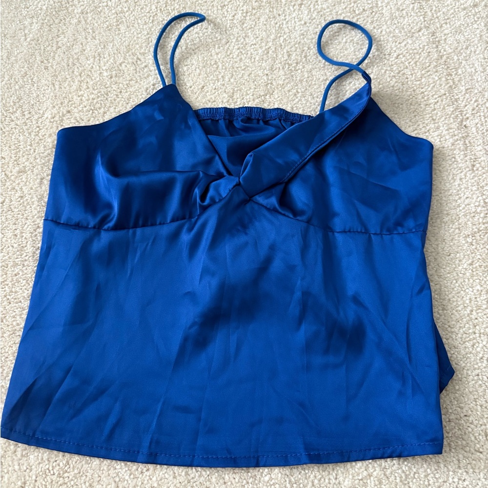 Amazon Blue Sleeveless Camisole Tie Front